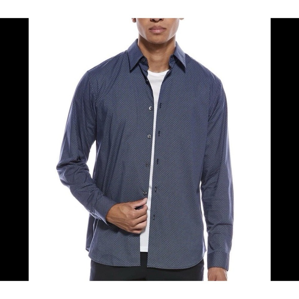 Theory‎ Irving Mens Sz XL Long Sleeve Blue Polka Dot Lightweight Button Up Shirt